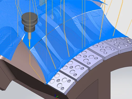 The picture showing imported toolpaths in Robotmaster software, originating from an external CAD/CAM system.